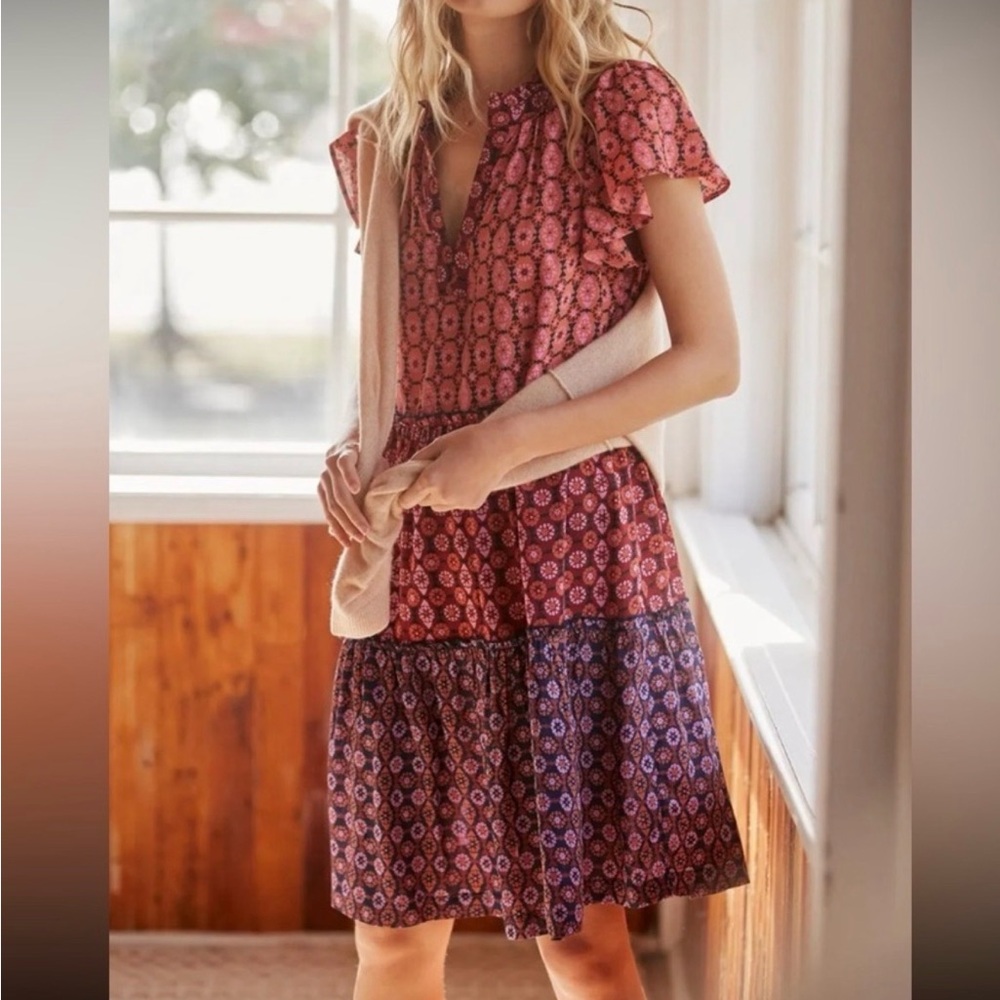 Anthropologie Penrose Tiered Flutter Sleeve Dress, size XS